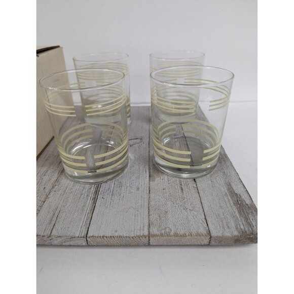 Fiesta Vintage Yellow Set of 4 Double Old Fashion Striped Glasses - Picture 5 of 7
